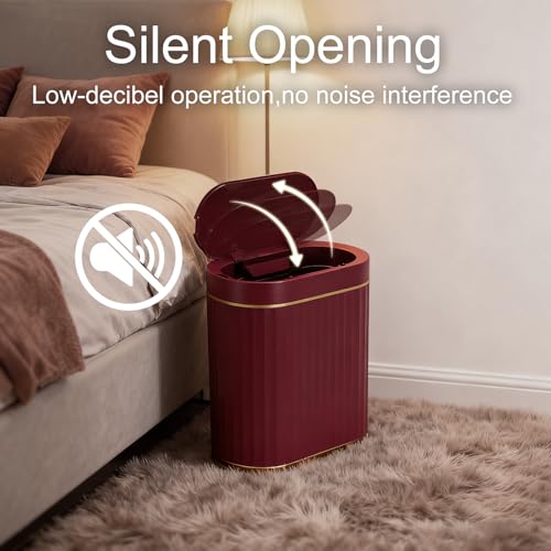 Image of ELPHECO 2 Gallon Sensor Trash Can - Motion Sensor Bathroom Garbage Can with Lid, Automatic IPX5 Waterproof Trash Bin, Slim Garbage Bin for Bathroom, Office, Bedroom, Living Room, Burgundy Gold
