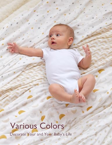 Image of Momcozy Muslin Swaddle Blankets, 4-Pack Breathable and Skin-Friendly Receiving Blankets, Best Wishes Swaddle Blanket Shower Gifts & Baby Registry Essentials, Large 47 inchx47 inch, Stellar Orbit