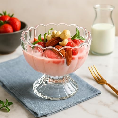 Image of Glassbunny European Royal Dessert Cup Set of 6 Pcs for Ice Cream, Sundae, Sweets, Snacks, Fruit, Pudding, Nuts or Dip, Footed Glass Serving Bowls 130ML Capacity and BPA Free