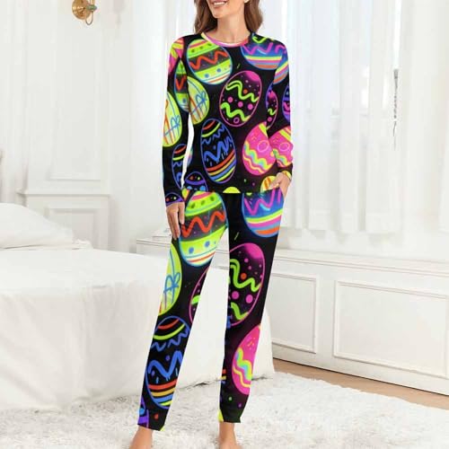 Image of Womens Pajamas Sets 2 Piece Long Sleeve Lounge Set Loose Pants Pj Sets Loungewear with Pockets