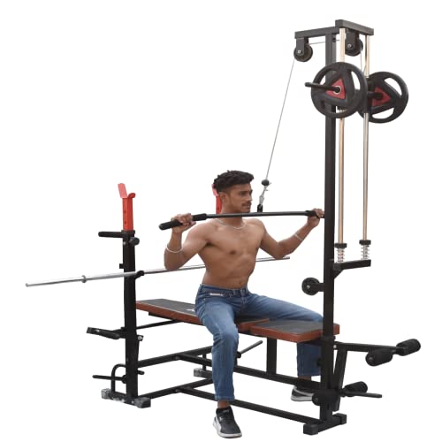 Image of HASHTAG FITNESS 20 In 1 Gym Benches For Home Gym With Latpull Down Machine Multipurpose Adjustable Workout Weight Bench For Full Body Incline /Decline Exercise For Home Gym, 250 Kg Limit, Silver