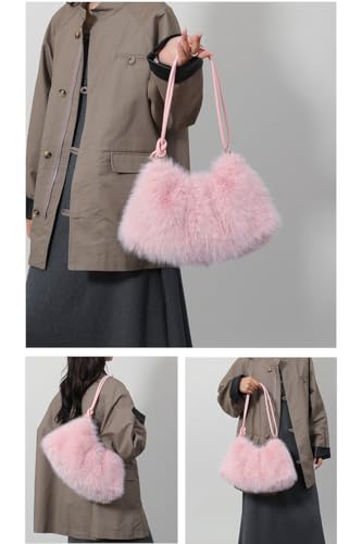 Ulisty Women Small Faux Fox Fur Hobo Bag Furry Underarm Bag Plush Shoulder Bag Fashion Purse Handbag4