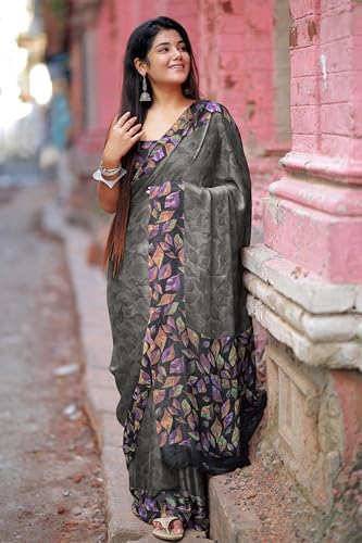 Image of MIRCHI FASHION Saree for Woman Chiffon Geometric and Leaf Printed | Lightweight Daily Regular Use Comfortable Women's Sari with Blouse Piece (Available in 15 Designs)