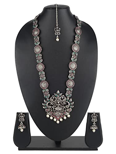 Matushri Art Brass Brass Necklace Set for Women (Silver) - Image 4