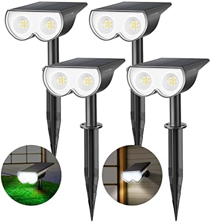 Solar Spot Lights Outdoor, Consciot 16 LEDs IP67 Waterproof Solar Outdoor Lights, Auto On/Off Solar Landscape Spotlights, 2-in-1 Adjustable Wall Lights for Garden Yard Pathway, 4 Pack (Cool White)