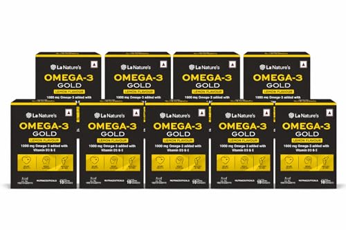 Image of La Nature's Omega 3 Fish Oil Gold 1000 mg Capsules for Men and Women| Omega 3 with Vitamin D3 and Vitamin E| Supports Heart, Brain, Joint, Immune Health| Lemon Flavour-100 Softgels