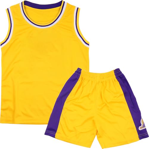 FUTERLY Kids Basketball Kit - 2 peças Sleeveless Kids/Adult Basketball Jersey Shirt - Cool Basketball Kids Outfit for 4 5 6 7 8-14 Anos Old Kids Boys Childs Gifts, Amarelo - 1, 12-14 anos