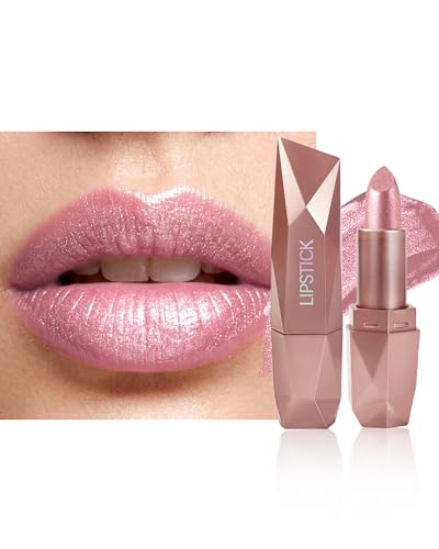 Rouge a Levre Pailleté Métallique, Rouge à Lèvres Rose Clair Brillant Mat Longue Tenue Waterproof, Lip Stain Haut Pigment Sans Transfert, Paillette Gloss...