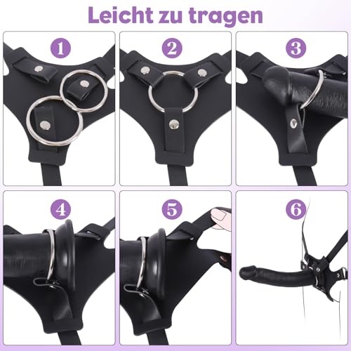 20cm Strap on Umschnalldildo für frauen, Realistischer Schwarzem Dildo mit Starke Saugnapf SM Masturbator Sextoy, Adjustable Bondage Harness Dildo Sexspielzeug für Paare Anfänger Lesben Männer
