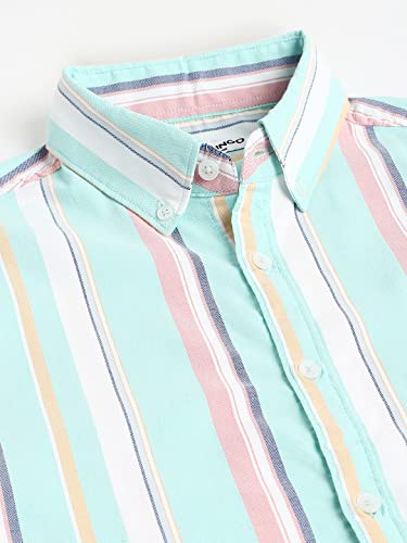 Image of Dennis Lingo Men's Striped Slim Fit Oxford Cotton Casual Shirt with Button Down Collar & Full Sleeves