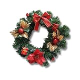 Guirlanda de Natal Verde com Enfeites Vermelhos, Laços e Bolas - 30 cm - Decoração Natalina Enfeite de natal para Pendurar Porta Jardim