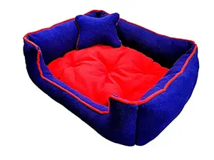 Gorgeous Reversable Blue,Red Square Shape Ultra Soft Ethnic Designer Bed for Dog/Cat (Export Quality) Size-XXXL