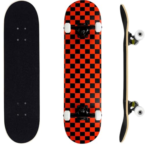 ERNAN Skateboard,Monopatín Completo Profesional de 31 x 8 Pulgadas,7 Capas Monopatín de Madera de Arce con Rodamiento ABEC-7 para Niño Niña/Adulto Principiante. (Black Red)