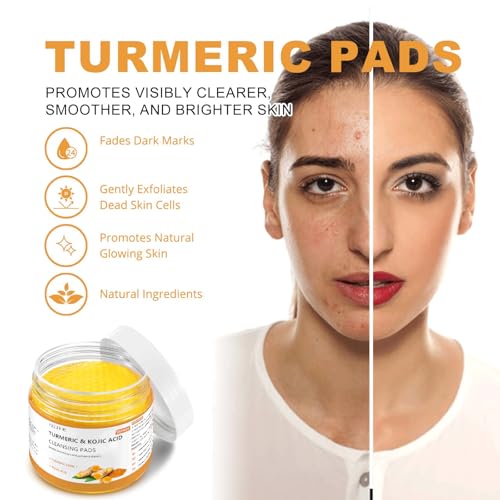 Kojic Acid And Turmeric Cleansing Pads for All Skin Types,Turmeric Face Scrub Pads for Face And Body Remove Excess Keratin And Firming Skin (55 Pcs)