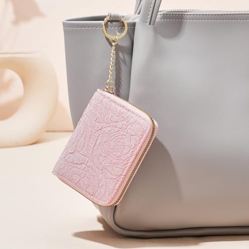 Image of RNIEGA Credit Card Holder RFID Blocking Small Wallet for Women Vegan Leather Card Case Wallets with Zipper Keychain