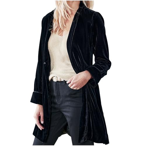 HGps8w Women's Velvet Blazer Jackets Casual Long Sleeve Lapel Collar Long Business Work Cardigan Outerwear
