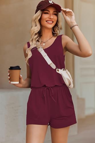 Image of ADOME Rompers for Women Summer Sleeveless Scoop Neck Tank Top Casual Short Jumpsuit Rompers with Pockets