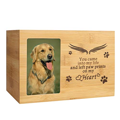 BAMTALK Pet Memorial Urn for Ashes, Cat or Dog Memory Box, Pet Memorial Keepsake, Pet Cremation Urn with Photo Frame, Wooden Nature Bamboo Urn for Pet Lovers (Natural Color)