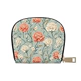 [IRIHISKY] クレジットカードケース PUレザー カーネーション 背景 花 春 カード入れ 半円形 小銭入れ付き コンパクト財布 軽量 防水 旅行用 12枚カード収納 9×11×2.5cm [並行輸入品]