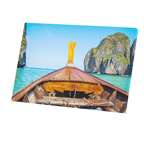 Vieux Bateau de pêche Toile Imprimée Déco Crique Tropicale 90 x 60 cm