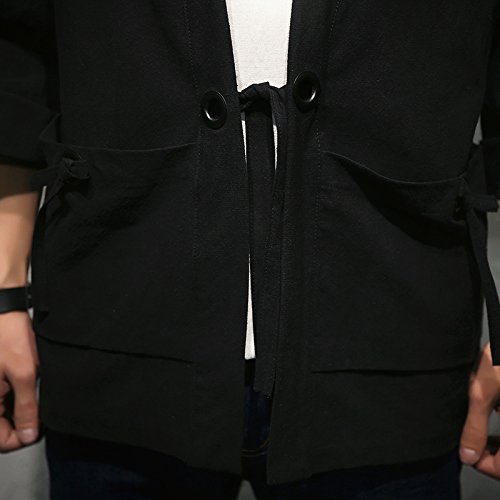 Men's Cotton Blends Linen Open Front Cardigan Embroidery Kimono Jackets - Thumbnail 6