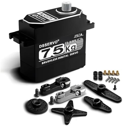 Hobby Fans 75kg RC Digital Servo with 2PCS 25T Servo Horn Full Aluminum Shell IP67 Waterproof Brushless Servo High Torque Fast Steering Servo for 1/8 1/10 1/12 RC Car, 270°