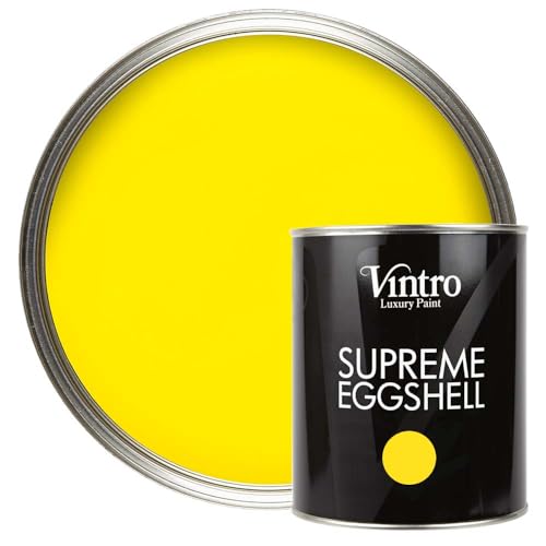 Vintro Paint | Bright Yellow Eggshell Paint | for Walls | Wood | Trim | Satin Furniture Paint | Interior & Exterior Use. 1 Litre (Osborne Yellow)