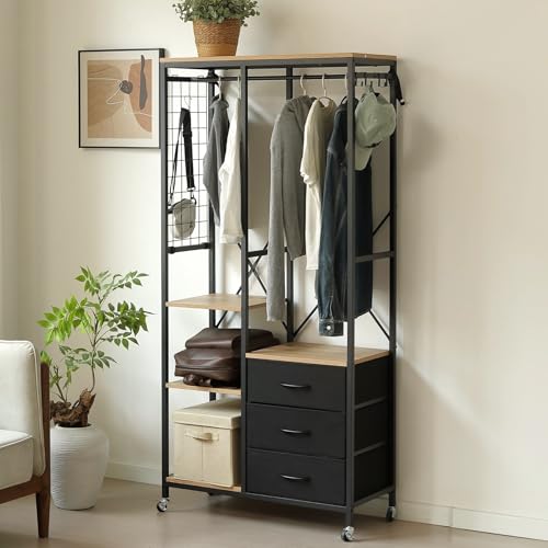 BTYJLEBE �n���K�[���b�N ��� �y�L���X�^�[�t�� | 4�̃t�b�N | ���b�V���p�l�� | �����o��3�t���z ��e�� �X�`�[�����b�N ���ω׏d60kg ���[���b�N �� ���[ �N���[�[�b�g �ߗގ��[ clothes storage ���������� �Ƌ�