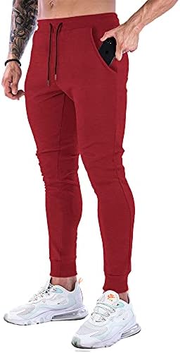 Men's Slim Joggers Gym Workout Pants,Sport Training Tapered Sweatpants,Casual Athletics Joggers for Running (Wine Red-L)