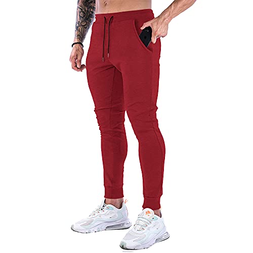 Men's Slim Joggers Gym Workout Pants,Sport Training Tapered Sweatpants,Casual Athletics Joggers For Running (Wine Red-L) #TOP4