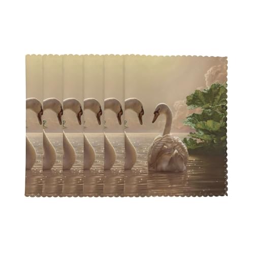 Set de table en polyester haut de gamme motif cygne vert x6 - 3