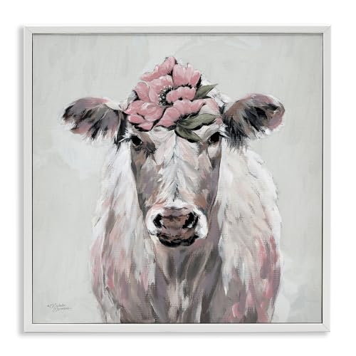 Cow Cattle Flower Botanical, 24 x 24 Inch Framed Giclée Print