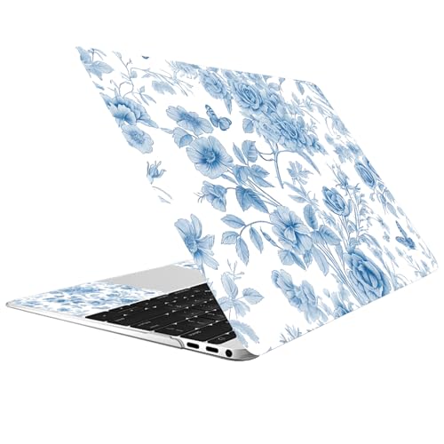 CREATCABIN Autocollant pour Ordinateur Portable Fleurs Bleues Autocollant pour Netbook Ordinateur Portable 12 13 13.3 14 15 15.4 .6 Pouces Housse Protection