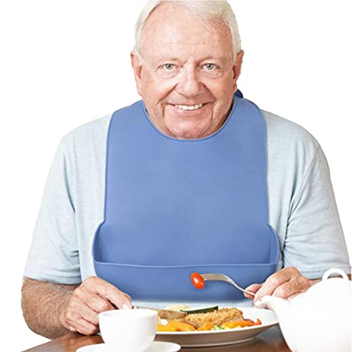 1 paquete de babero lavable de silicona para adultos con bolsillo, impermeable, protector de ropa, delantal reutilizable, recolector de migas para comer, para personas mayores(43cm*27cm) Cover