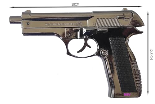 Image of Gun Pistol Lighter Heavy Weight Metal Body Real and Original Like Gun Pistol for Decorative, Smoking Filled with Gas (608 Black) (Silver)