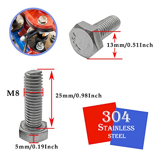Image of M8x25mm Left Hand Hex Bolt,304 Stainless Steel Reverse Threaded Silver Fully Threaded Hex Bolts(3Pcs)