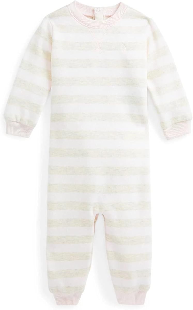 Polo Ralph Lauren Baby Girl's Striped Fleece Coveralls (Delicate Pink, 9 Months)