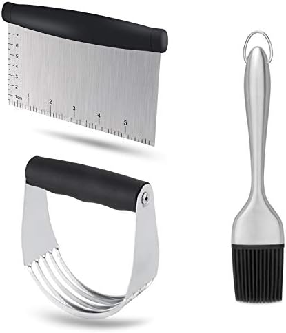 Dough Blender -Stainless Steel Pastry Cutter Set, Pastry Blender + Dough Scraper + Pastry Brush, Professional Pastry Set for Kitchen Baking Tools