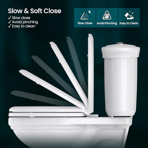 R&T Toilet Seat Round B1099, Heavy-Duty up to 440 lbs, Slow Close, Non Slip and Easy to Keep Clean, Easy to Install, White Premium PP Material - Thumbnail 5
