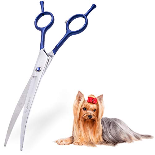 LovinPet 7.5"Zurdos/Diestros Mascota Curvada Tijera para Perros/Punta Roma De Seguridad Cizalla para Perros De Aseo para Perros Y Gatos (Uso Fácil) Cover