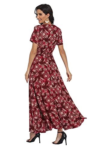 Image of VintageClothing Women's Floral Maxi Dresses Boho Button Up Split Summer Casual Long Dress Beach Party Dress
