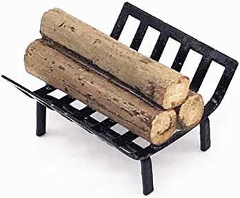 Miniatura 5 de EatingBiting 1:12 Casa de muñecas Muebles en miniatura Jardín Césped Chimenea Metal Leña Rack Metal Rack con leña para sala de estar Modelo de