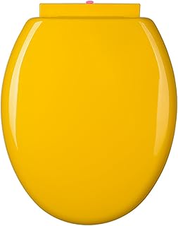 Asiento De Inodoro Redondo De PP con Tapa, Cubierta De Asiento De Inodoro De Color De Cierre Suave Y Silencioso, Fácil De Instalar Y Limpiar, Asiento De Inodoro De Plástico Ajustable,Amarillo