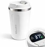 Copo Térmico 500ml Inox com Display LED de Temperatura, Anti Vazamento, Mantém Bebidas Quentes e Geladas por Horas, Copo para Café Ideal para Carro, Escritório e Viagem (BRANCO)
