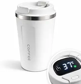 Copo Térmico 500ml Inox com Display LED de Temperatura, Anti Vazamento, Mantém Bebidas Quentes e Geladas por Horas, Copo para Café Ideal para Carro, Escritório e Viagem (BRANCO)