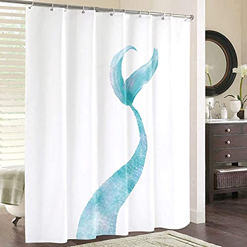 Miyotaa Mermaid Tail Blue Shower Curtain Set 60Wx71H Inches Girls Aqua Turquoise Cute Kids Beautiful Polyester Waterproof Cloth Bathroom Curtain With 12 Hooks #TOP2