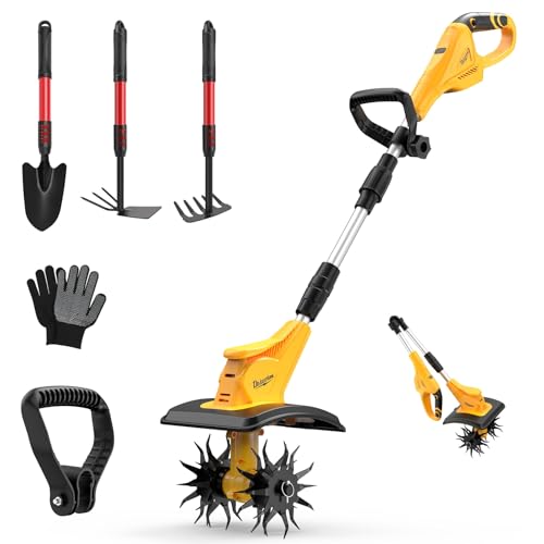 Cordless Tiller Cultivator for DEWALT 20V MAX Battery (Tool Only), Folding Design Easy Storage, Electric Rototiller with 40 Steel Tines 310RPM, 9.1In Tilling Width, 6.3In Depth Garden Tool
