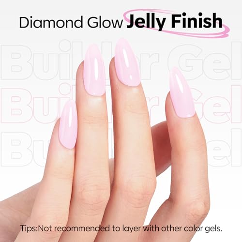 Image of modelones Builder Nail Gel, No Top Coat Needed Builder for Nails Light Pink, C-Curve Sculpting, Glossy Jelly Finish No-Wipe, 9-in-One Color Gel Polish for Quick Diy Salon LED Lamp Cured