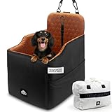 Dachshund Tribe Dog Car Seat for Small Dogs - Safety Booster Bed for Car Travel, Machine Washable Cover, Scratch & Water Resistant, Adjustable, Non-Slip Base (Royal Black, Small/Medium)