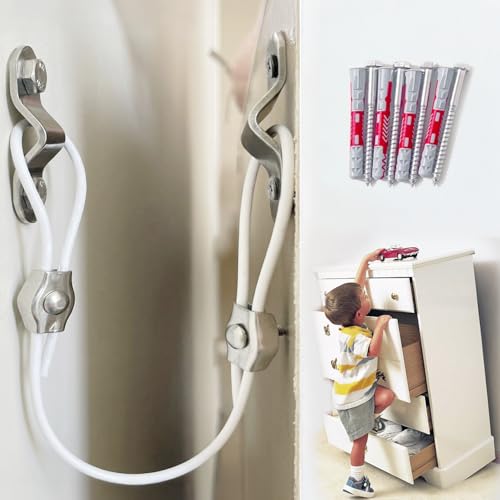 Furniture Anchors for Baby Proofing, Anti Tip Furniture Wall Anchors to Secure Dresser & Bookshelf, Child Safety Tether Kit, Earthquake Resistant, 2 Pack